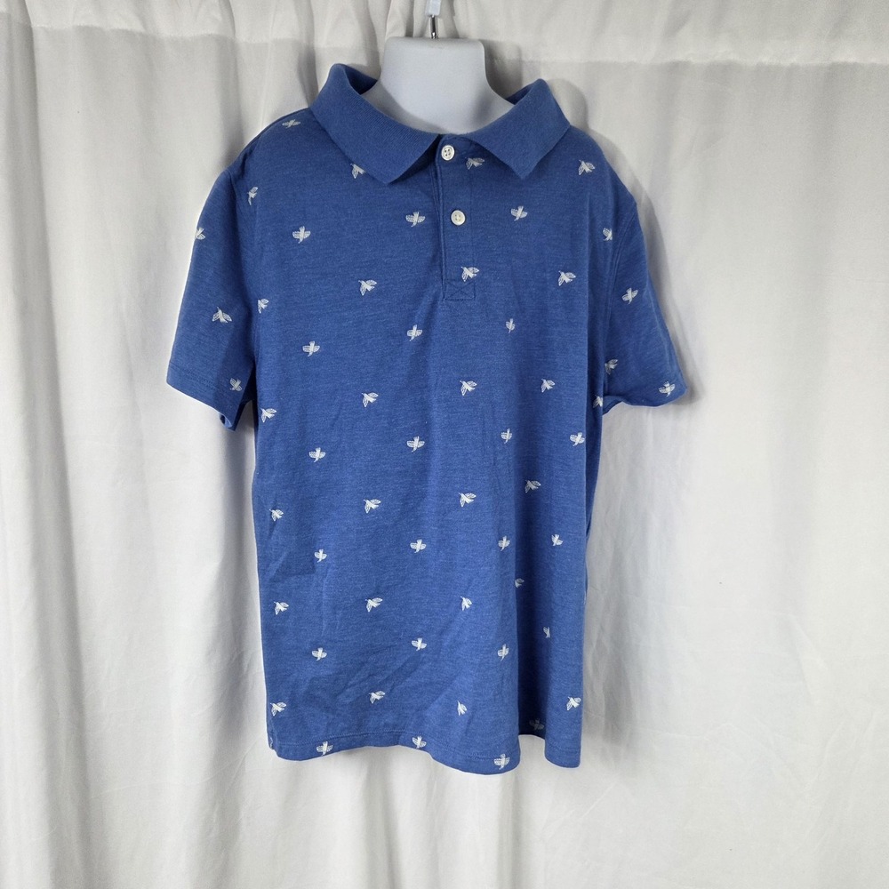 Cat & Jack Polo Shirt Kids 10-12 Blue Bee Print Tagless Jersey Short Sleeve Top